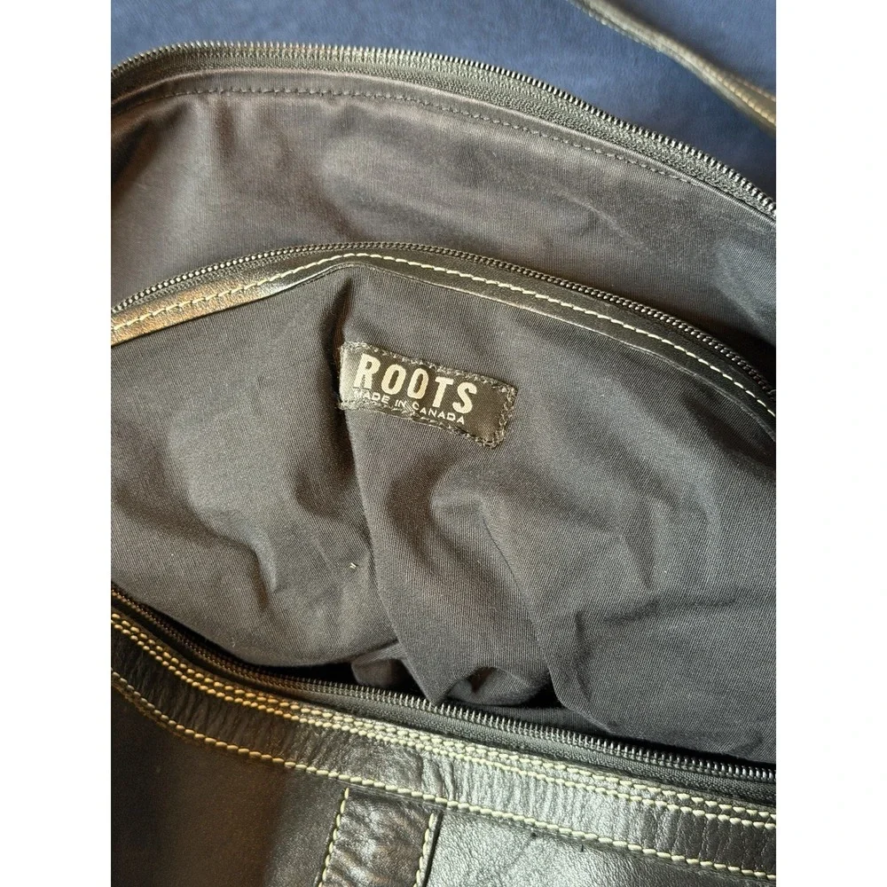 Vtg Roots Canada XL Black Leather Duffel Bag Made in Canada
